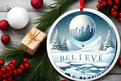 Round Winter Scene Believe Ornament PNG Product Image 2
