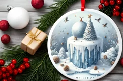 Round Winter Scene Believe Ornament PNG Product Image 2