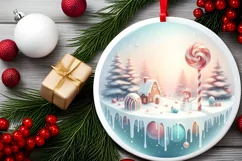 Round Melting Winter Scene with Candies Ornament PNG Product Image 2