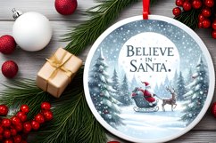 Winter Scene Believe in Santa Round Ornament Sublimation PNG Product Image 2