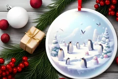 Round Winter Scene with Penguins Ornament PNG Product Image 2
