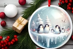 Round Winter Scene with Penguins Ornament PNG Product Image 2