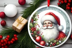 Santa Round Ornament Sublimation PNG Product Image 2