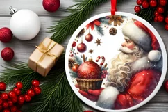 Santa Round Ornament Sublimation PNG Product Image 2