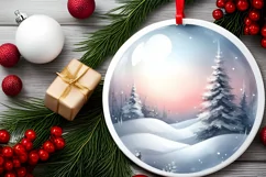 Winter Scene Round Ornament Sublimation PNG Product Image 2