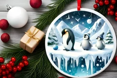 Winter Scene with Penguins Christmas Ornament PNG Product Image 2