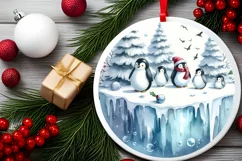Winter Scene with Penguins Christmas Ornament PNG Product Image 2