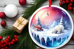 Round Melting Winter Scene with Polar Bear Ornament PNG Product Image 2
