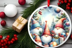 Round Winter Scene with Gnomes Ornament PNG Product Image 2