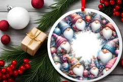 Round Winter Scene with Gnomes Ornament PNG Product Image 2