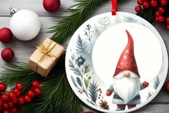 Gnome Christmas Round Ornament Sublimation PNG Product Image 2