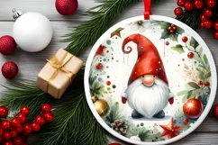 Gnome Christmas Round Ornament Sublimation PNG Product Image 2