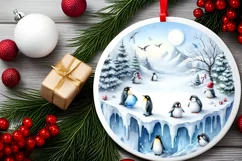 3D Winter Scene with Penguins Melting Edges PNG Product Image 2