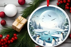 Winter Penguins Round Ornament PNG Product Image 1