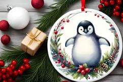 Penguin Round Christmas Ornament Sublimation PNG Product Image 2