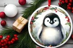 Penguin Round Christmas Ornament Sublimation PNG Product Image 2