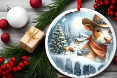 3D Round Watercolor Christmas Ornament Sublimation PNG Product Image 2