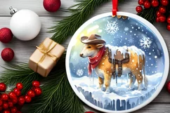 Winter Scene with Cowboy Round Ornament Sublimation PNG Product Image 2