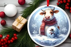 Winter Scene with Cowboy Round Ornament Sublimation PNG Product Image 2