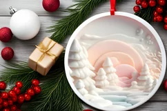 Pastel Winter Scene Round Ornament Sublimation PNG Product Image 2