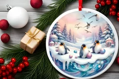 Winter Scene with Penguins Christmas Ornament PNG Product Image 2