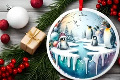 Watercolor Winter Scene Penguins PNG Product Image 2