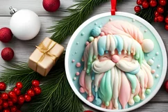 Round 3D Martzipan Santa Ornament Sublimation PNG Product Image 2