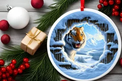 Smiling Tiger Snow Wall Round Ornament PNG Product Image 1