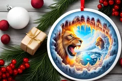 Melting Ice Wall Lion Round Ornament PNG Product Image 2