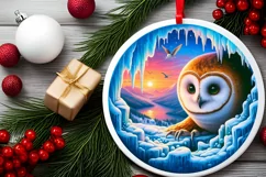 Melting Ice Wall Owl Round Ornament PNG Product Image 2