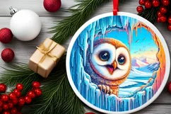 Melting Ice Wall Owl Round Ornament PNG Product Image 1