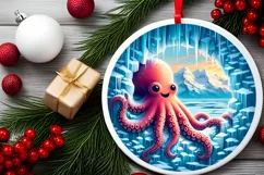Icy Wall Octopus Round Ornament PNG Product Image 2