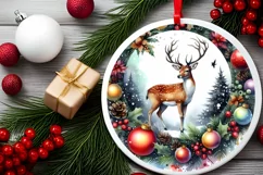 Reindeer Christmas Round Ornament Sublimation PNG Product Image 2