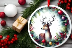 Reindeer Christmas Round Ornament Sublimation PNG Product Image 2