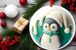 Christmas Penguin Round Ornament Sublimation PNG Product Image 2