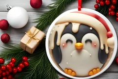 Christmas Penguin Round Ornament Sublimation PNG Product Image 2