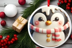 Christmas Penguin Round Ornament Sublimation PNG Product Image 2