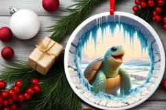 Melting Ice Wall Turtle Round Ornament PNG Product Image 1
