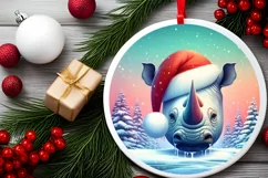 3D Rhino Santa Hat Ornament Sublimation PNG Product Image 2