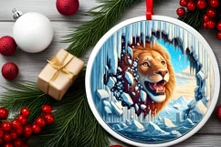 Digital Painting Melting Ice Wall Lion Round Ornament Product Image 2
