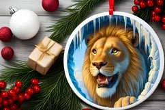 Melting Ice Wall Lion Round Ornament PNG Product Image 1