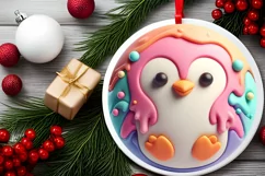Christmas Penguin Round Ornament Sublimation PNG Product Image 2