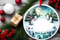 Winter Penguins Round Ornament PNG Product Image 2