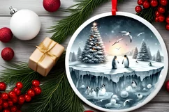 Winter Penguins Round Ornament PNG Product Image 2