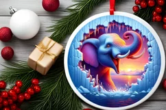 Melting Ice Wall Elephant Round Ornament PNG Product Image 2