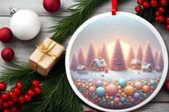 Round Winter Scene Ornament Sublimation PNG Product Image 1
