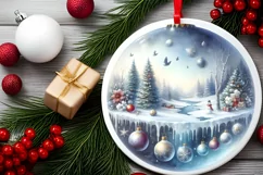 Winter Scene Round Ornament Sublimation PNG Product Image 2