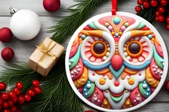 Pastel Owl Round Ornament Sublimation PNG Product Image 2