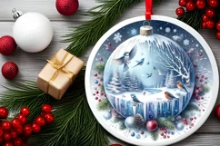 Winter Scene with Birds Round Ornament Sublimation PNG Product Image 2