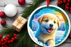 Snow Made Wall Puppy Round Ornament PNG Product Image 1